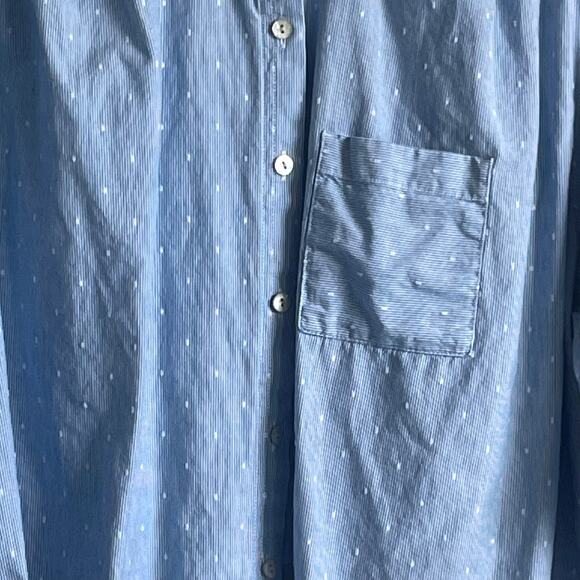 J Jill Top Women Blue Collar Embroidered Dots‎ Pinstripe Button Up Pocket Cotton - Picture 9 of 12